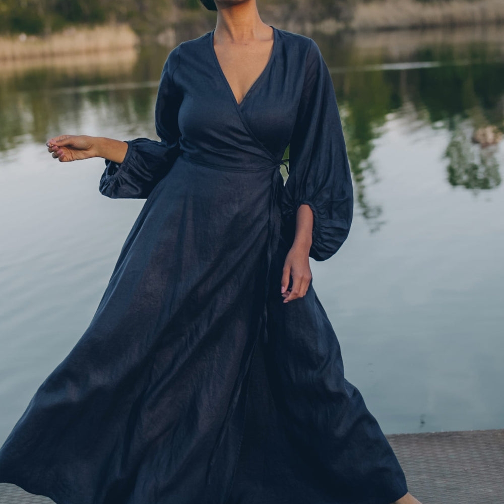 
                      
                        Linen Maxi Dress with Puff Sleeves
                      
                    