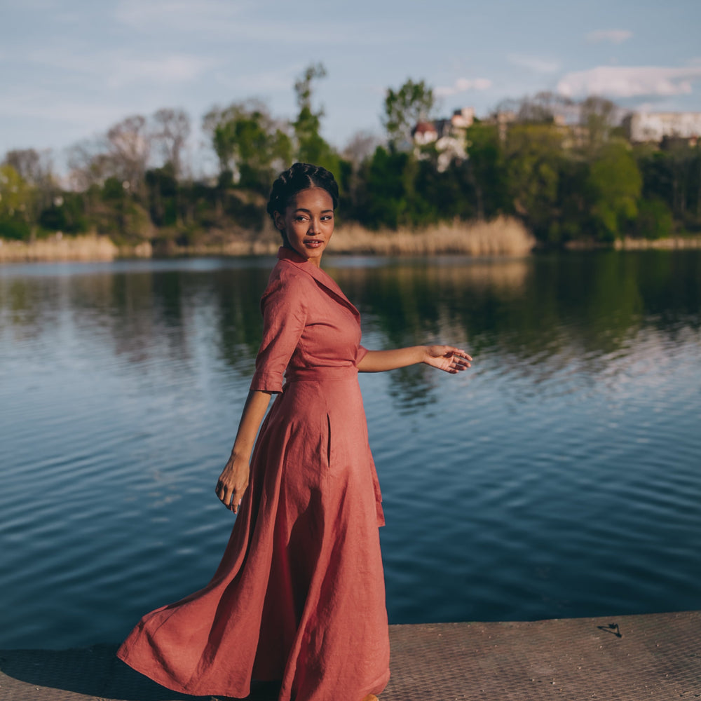 Linen Maxi Dress with Tie Waist - Linen Wrap Dress in Moroccan Red - Maxi Linen Dress for Women - Elegant Plus Size Summer Dress with Shawl Collar, L Linen Maxi Dress with Tie Waist - Linen Wrap Dress in Moroccan Red - Maxi Linen Dress for Women - Elegant Plus Size Summer Dress with Shawl Collar, L