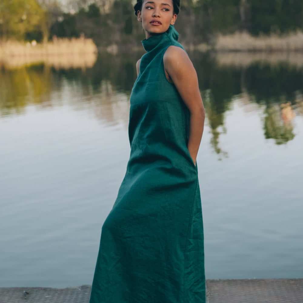 
                      
                        Minimalist Linen Maxi Dress with Cowl Neck
                      
                    