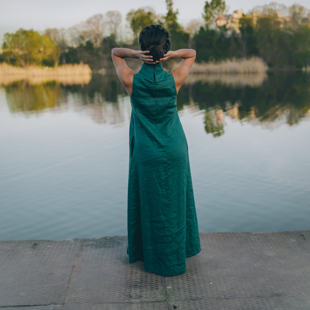 
                      
                        Minimalist Linen Maxi Dress with Cowl Neck
                      
                    