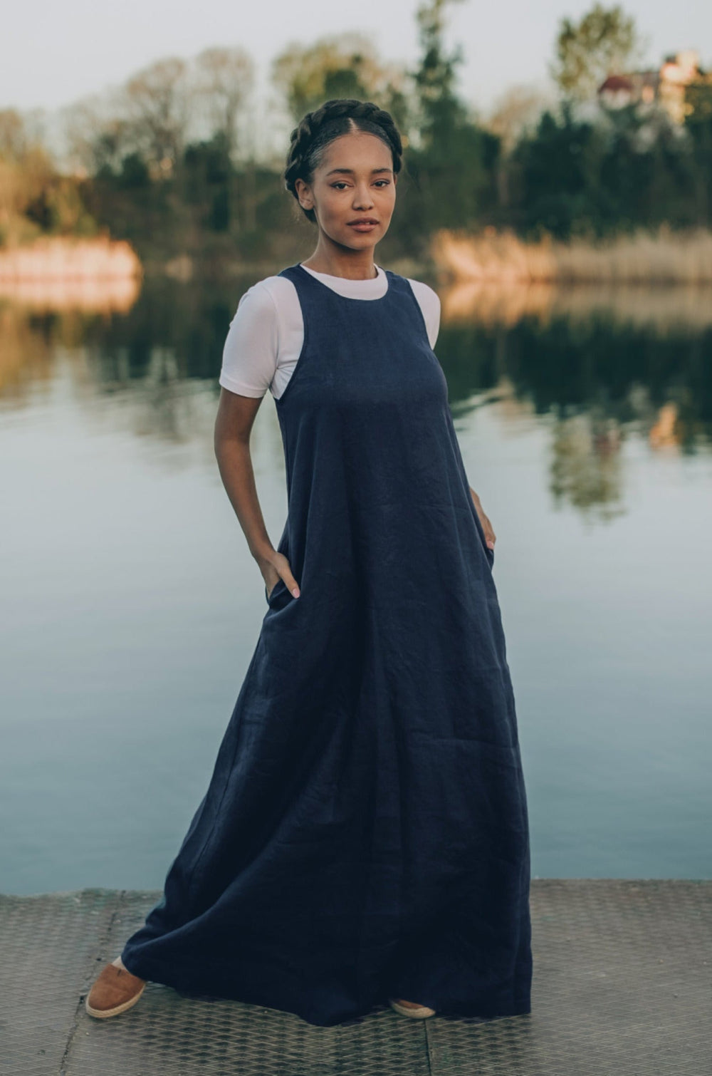 summer linen dresses clearance Minimalist Long Linen Dress, 2XL / Amethyst