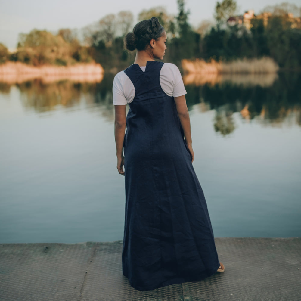 linen dress tall women Minimalist Long Linen Dress, S / Light Blue