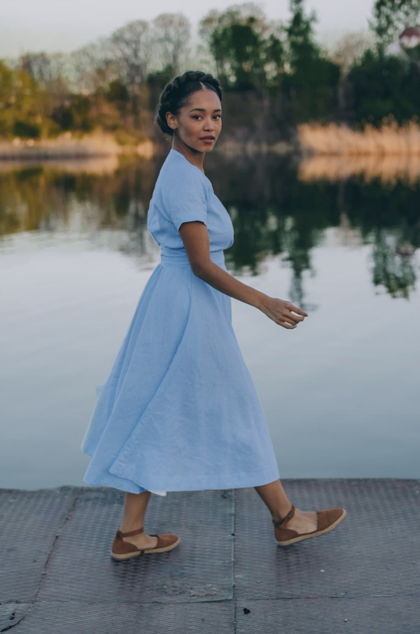 Midi Length Linen Wrap Dress Comfortable Summer Linen Dress