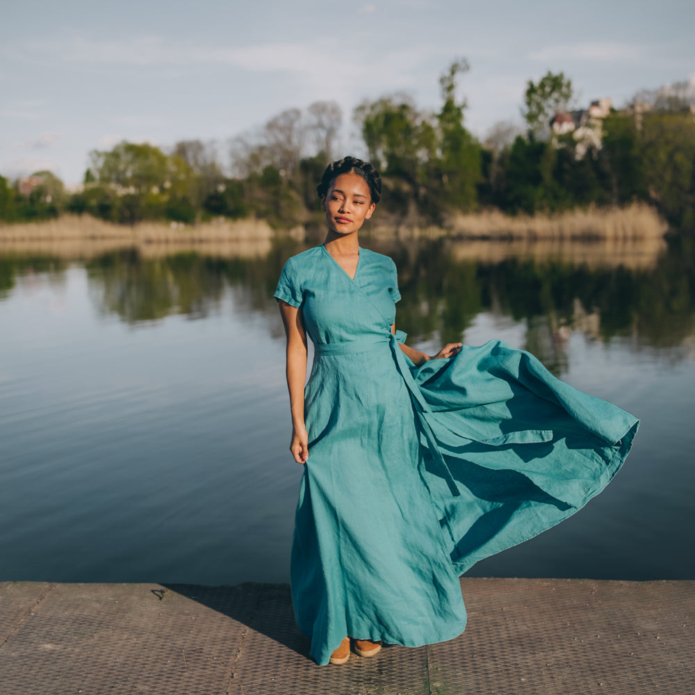 
                      
                        Short Sleeve Linen Maxi Dress with Tie Waist
                      
                    