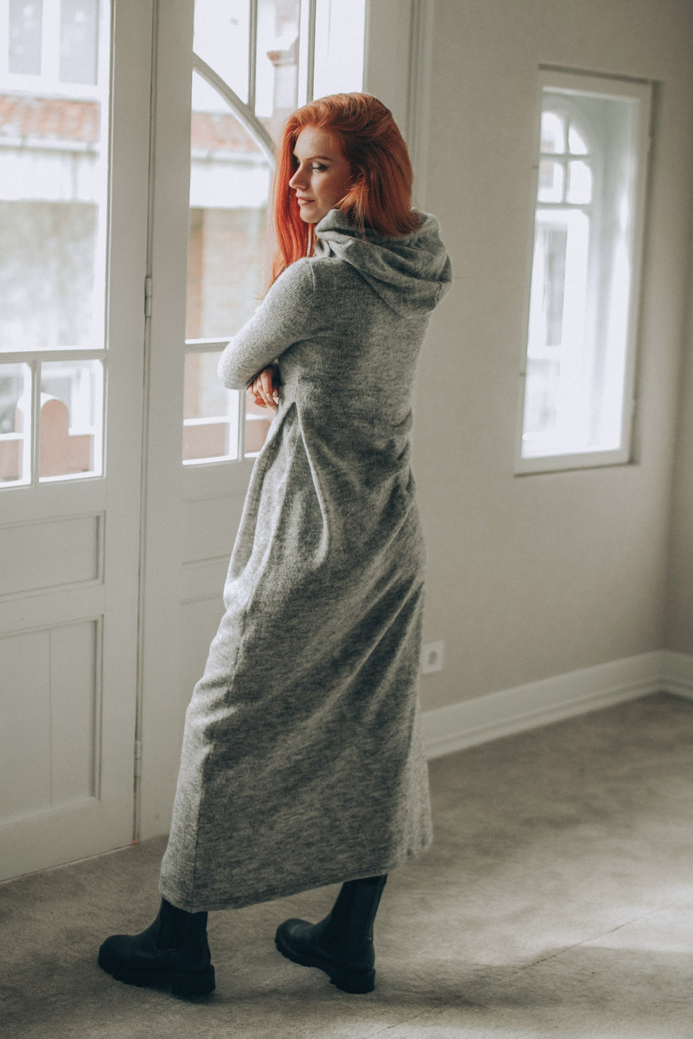 Hooded Knit Dress - Unique Winter Style with Accent | Made to