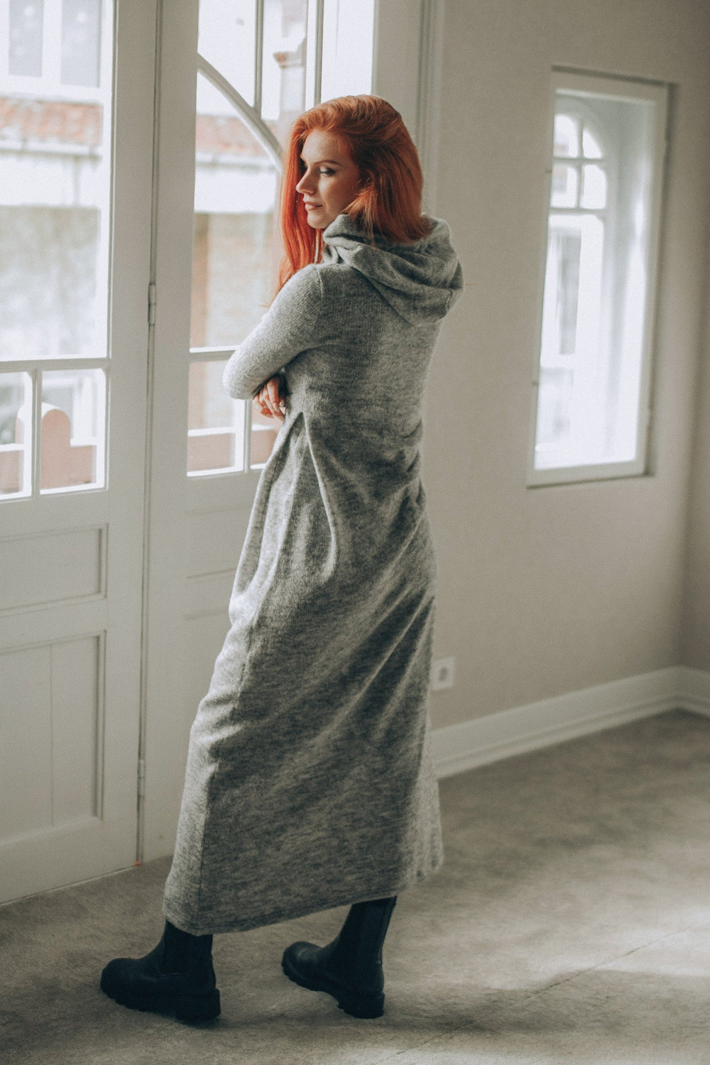 Hooded Knit Dress with Accent, Winter Clothing, Long Sleves Dress, Sweater Dress, Fall Dress, M / Black Hooded Knit Dress with Accent, Winter Clothing, Long Sleves Dress, Sweater Dress, Fall Dress, M / Black