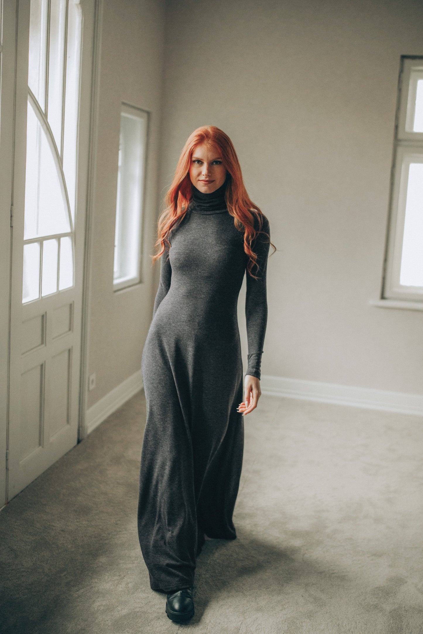 turtleneck dress grey Florenz Turtleneck Dress - Charcoal - Cashmere