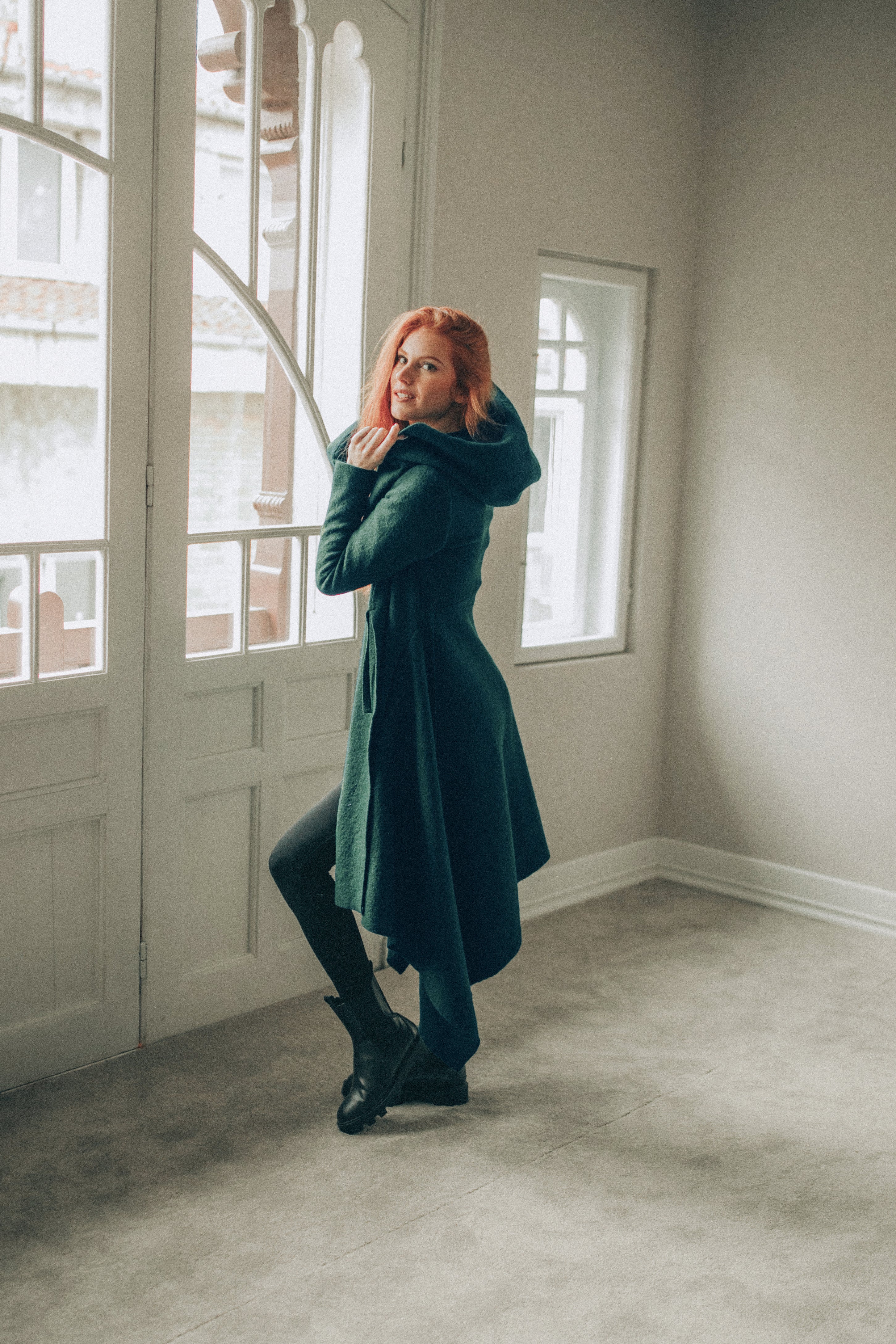 Asymmetrical Wool Cardigan - Cozy Green Coat with Unique Design