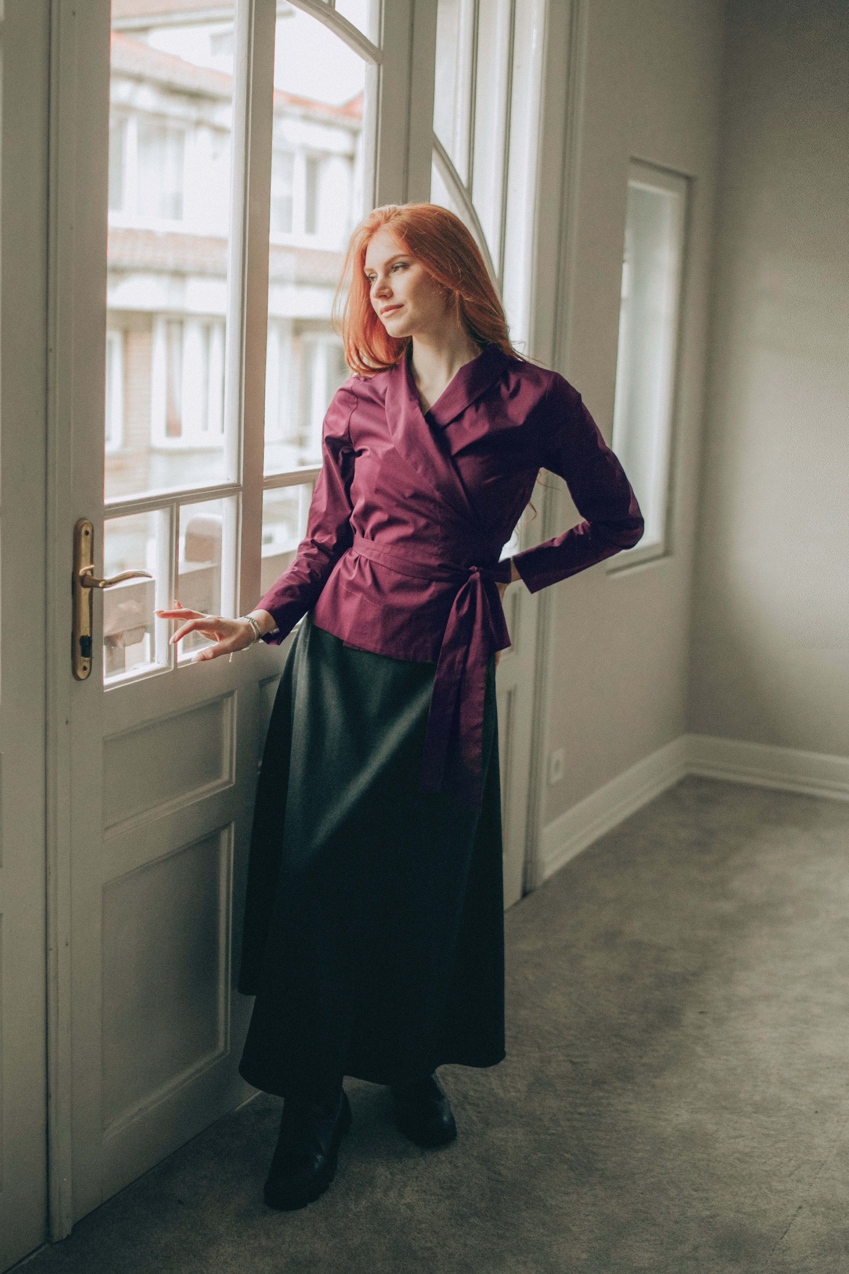 Cotton Wrap Top - Elegant Shawl Collar Design for Modern Women