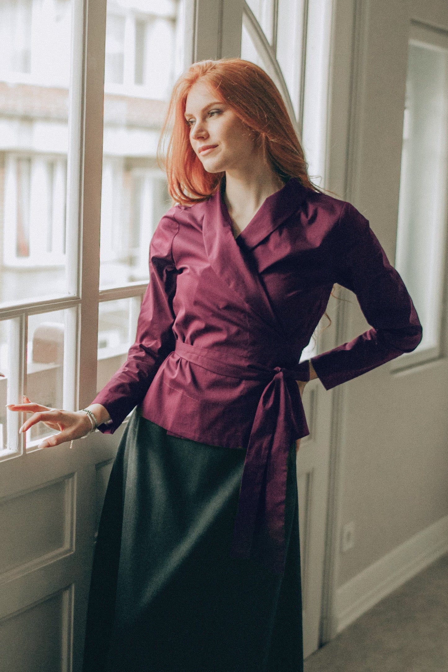 Cotton Wrap Top with Shawl Collar, Fall Shirt, Spring Clothing, Cotton Wrap Shirt, Office Blouse, Elegant Tie Belt Top, M / Black Cotton Wrap Top with Shawl Collar, Fall Shirt, Spring Clothing, Cotton Wrap Shirt, Office Blouse, Elegant Tie Belt Top, M / Black