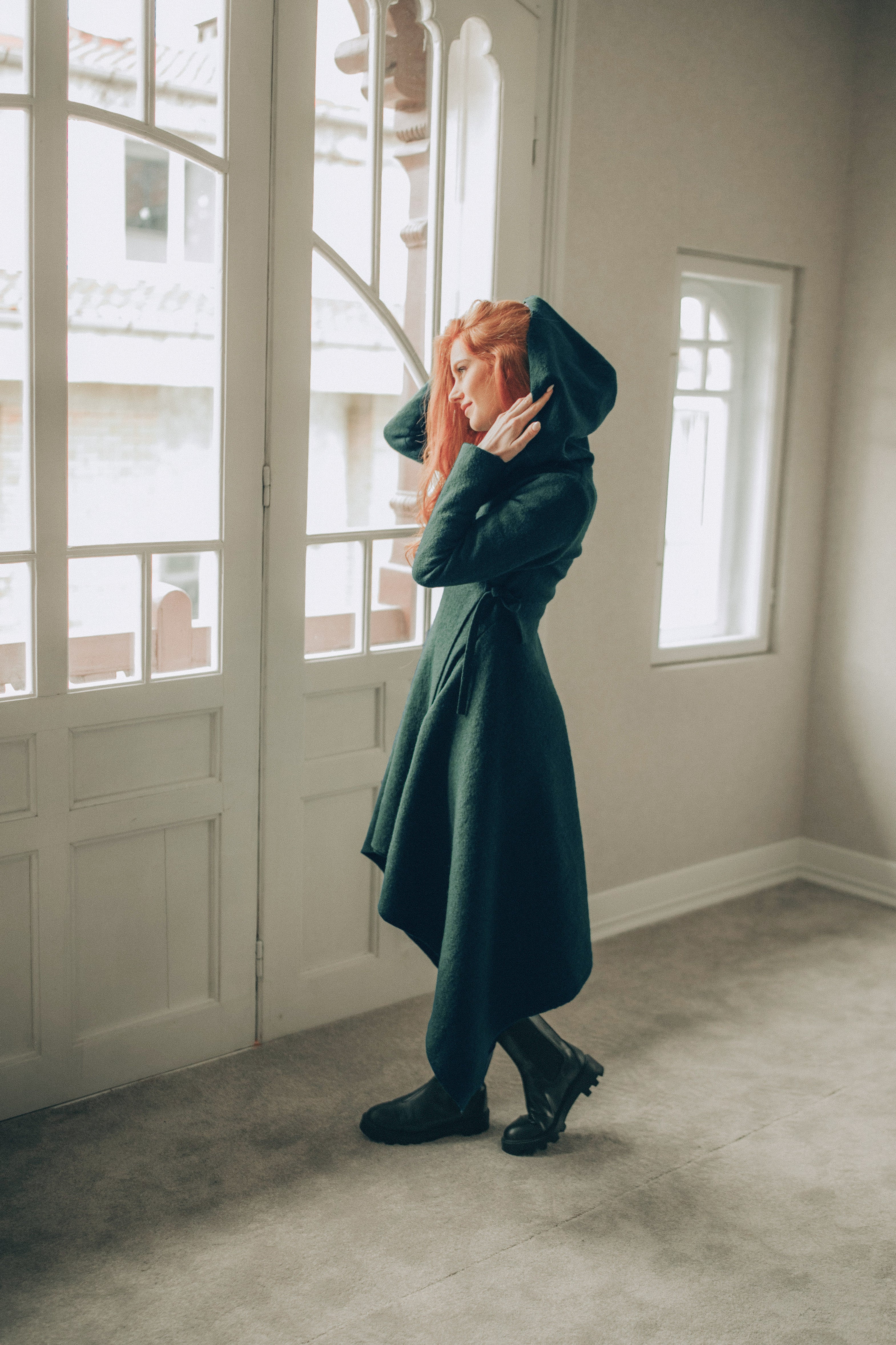 Asymmetrical Wool Cardigan - Cozy Green Coat with Unique Design