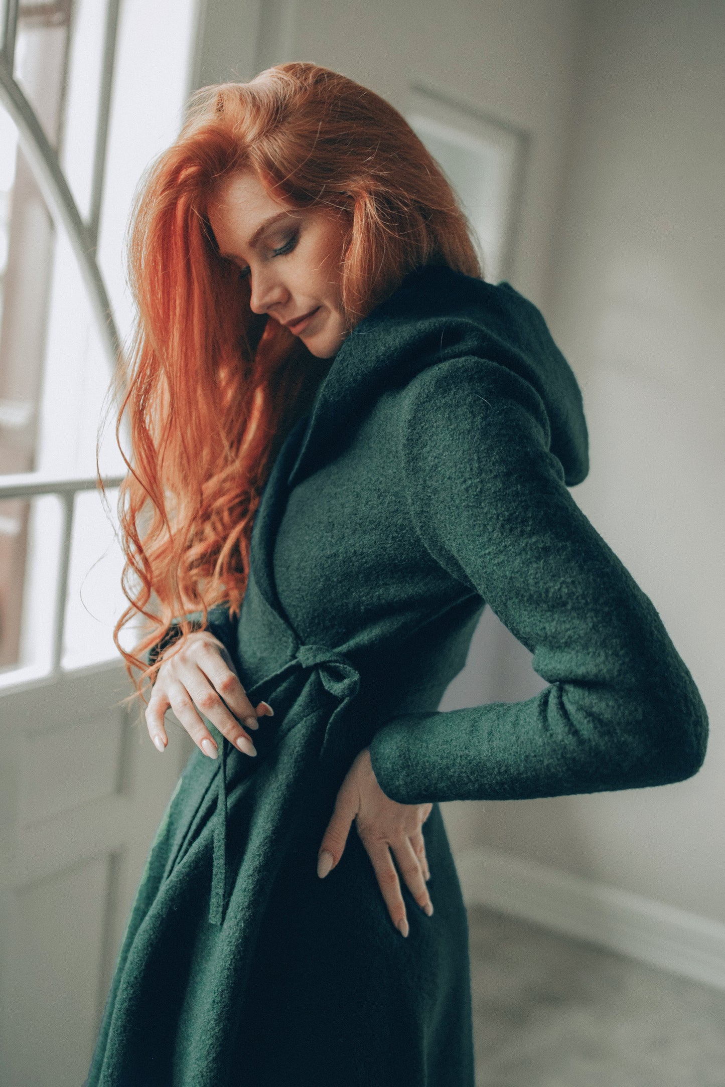 Asymmetrical Wool Cardigan - Cozy Green Coat with Unique Design VisibleArtShop Asymmetrical Wool Cardigan - Cozy Green Coat with Unique Design VisibleArtShop