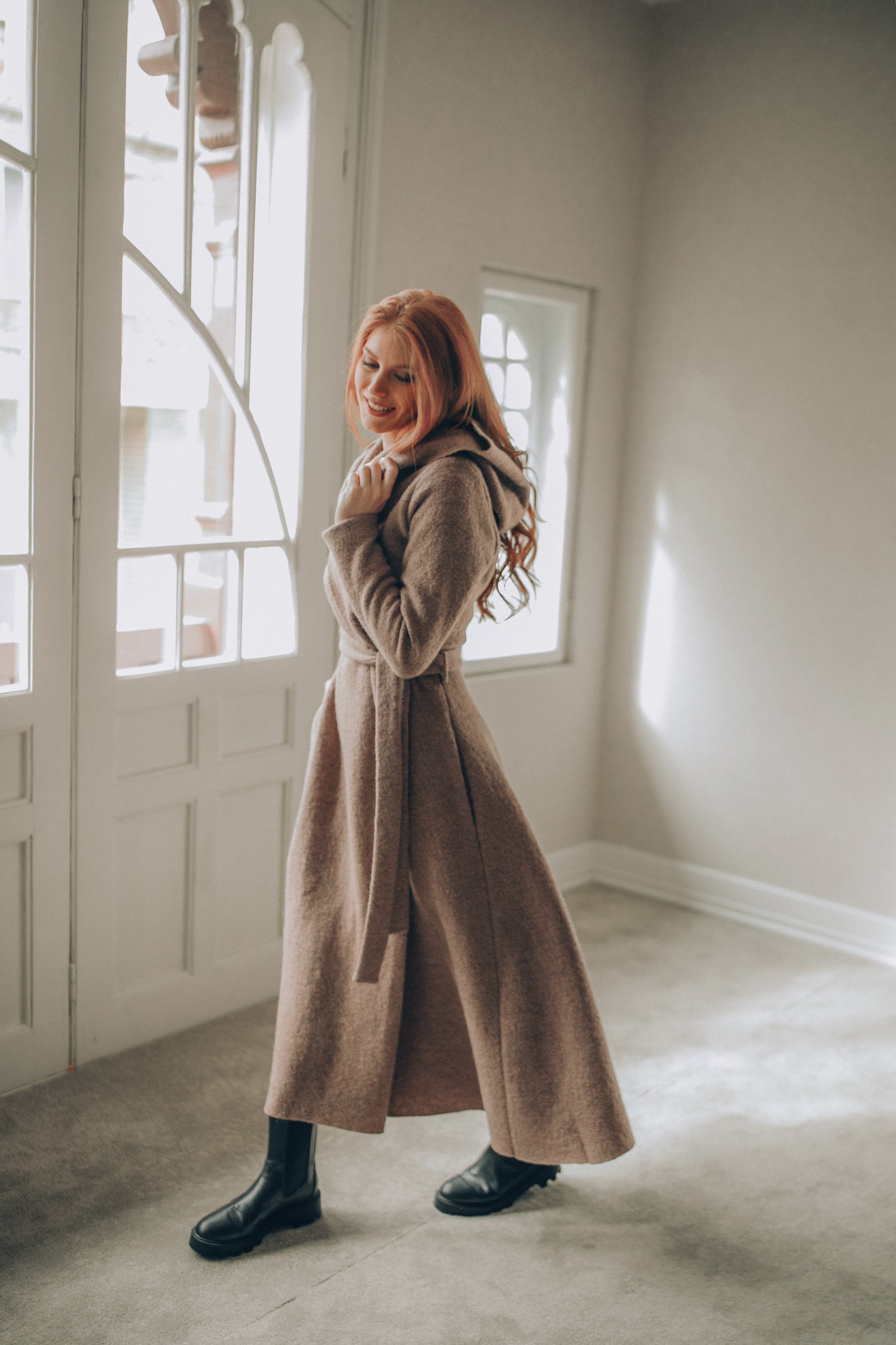 Maxi Wool Hooded Cardigan - Elegant Long Wool Coat for Winter