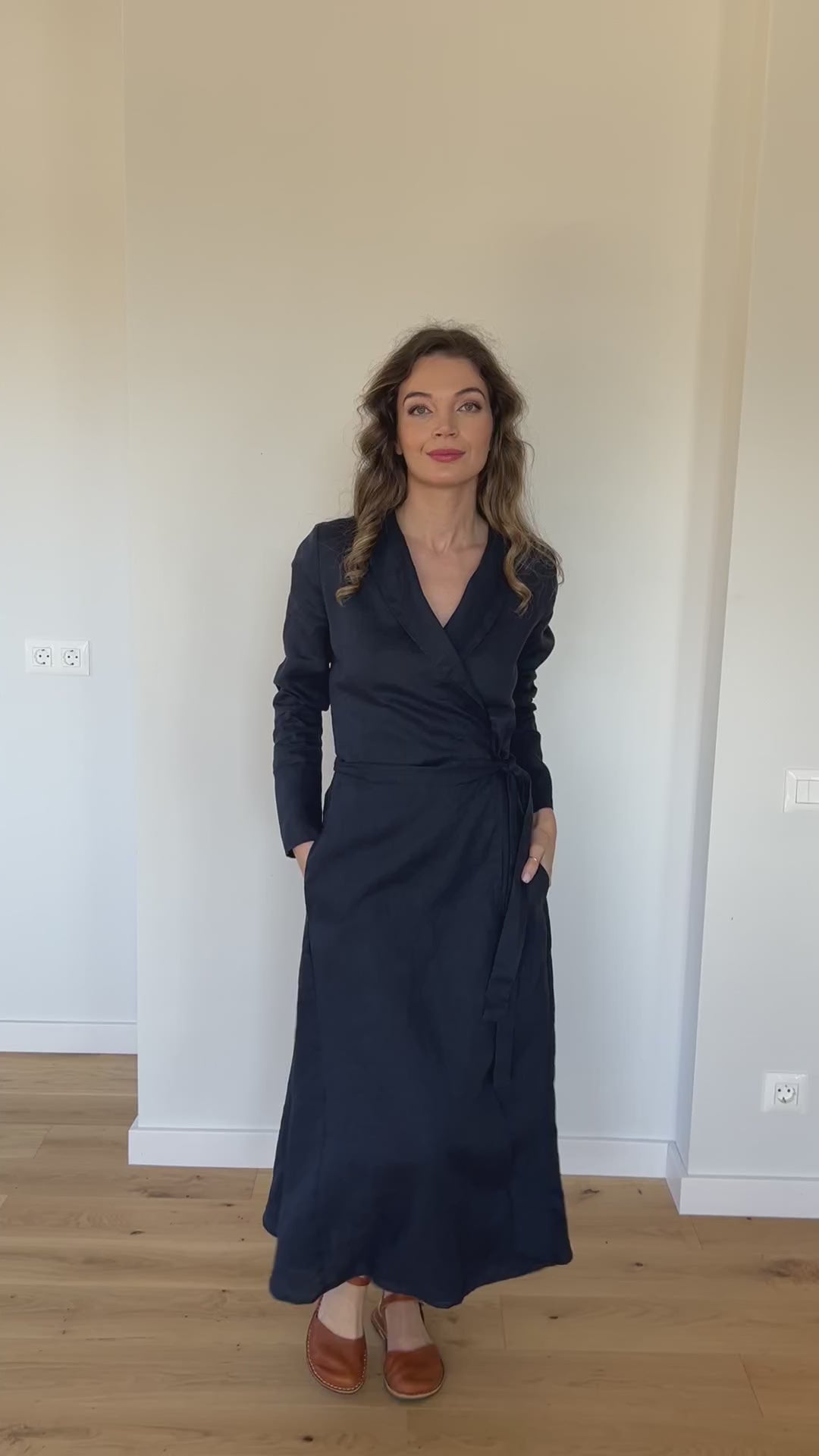 Linen Wrap Midi Dress