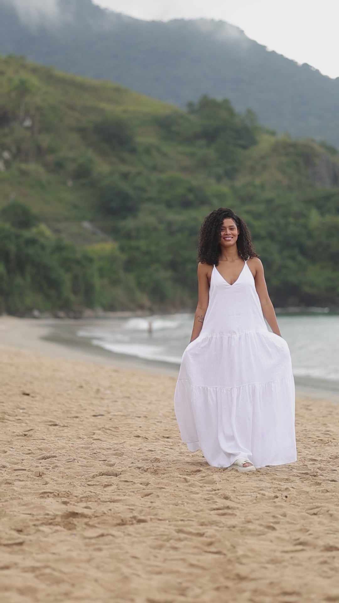 Tiered Linen Maxi Dress with Pockets