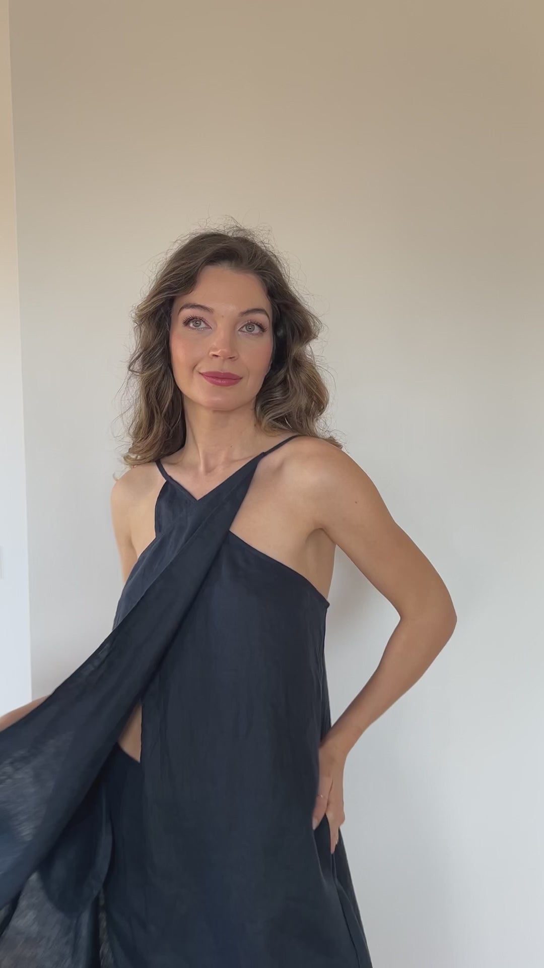 Linen Maxi Dress with Cross Front Neckline