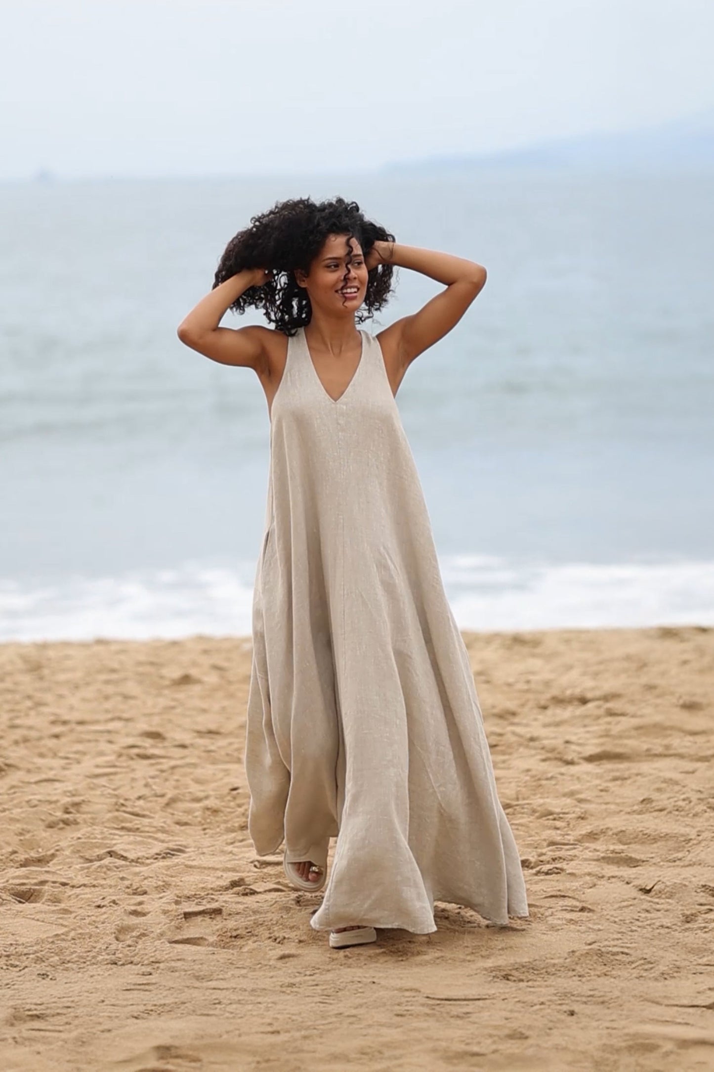 beige linen summer dress SUMMER Linen Wrap dress