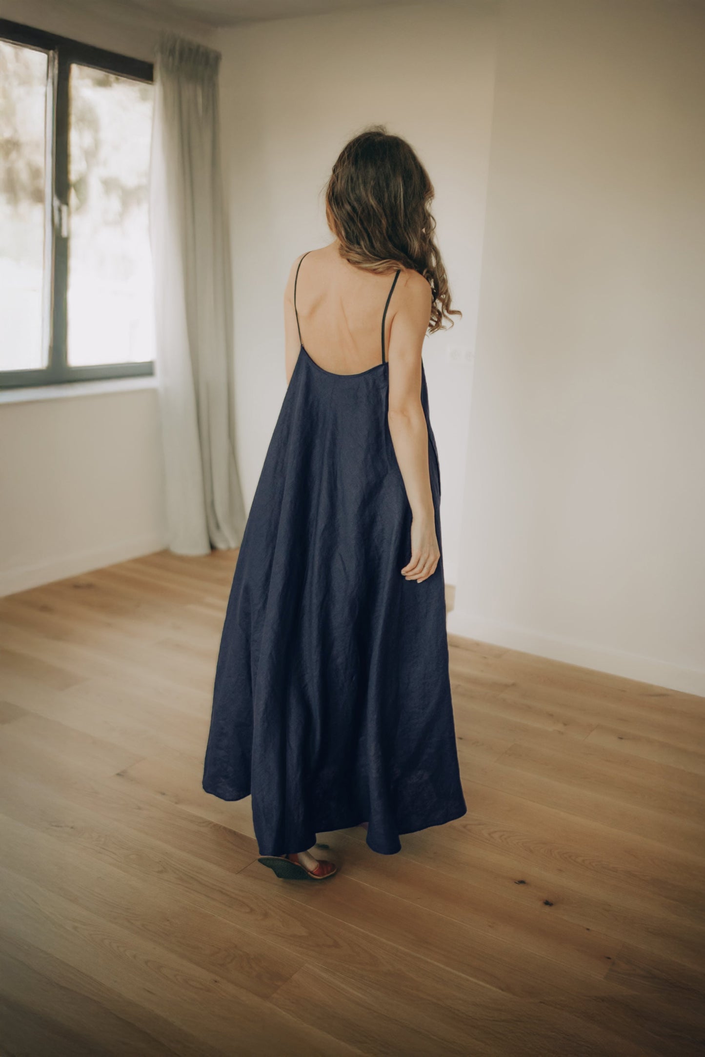 Linen Tunic Dress with Cross Front Neckline