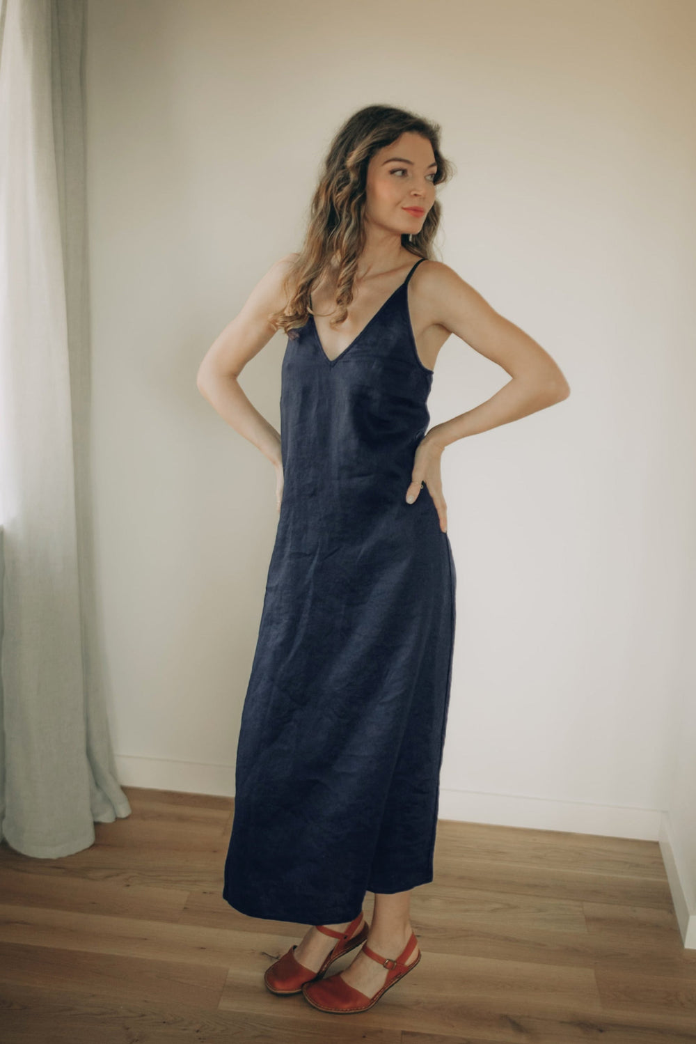 Linen Slip Dress, XS / Light Blue