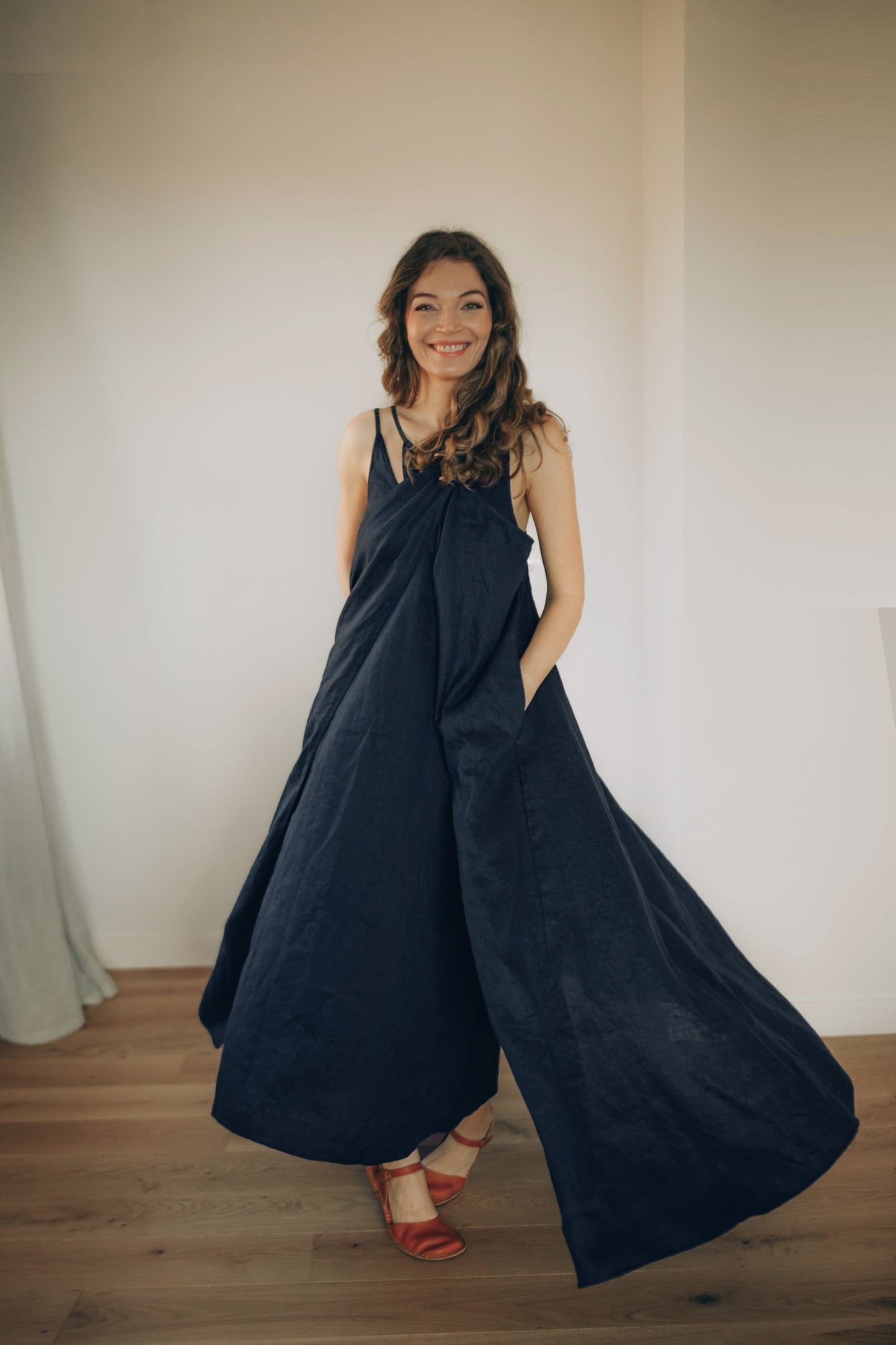 navy linen maxi dress Navy Blue Linen Maxi Dress, Plus Size Kaftan Dress, Linen Maternity Dress, Summer Boho Abaya, Linen Empire Silhouette Dress, Trapeze Dress