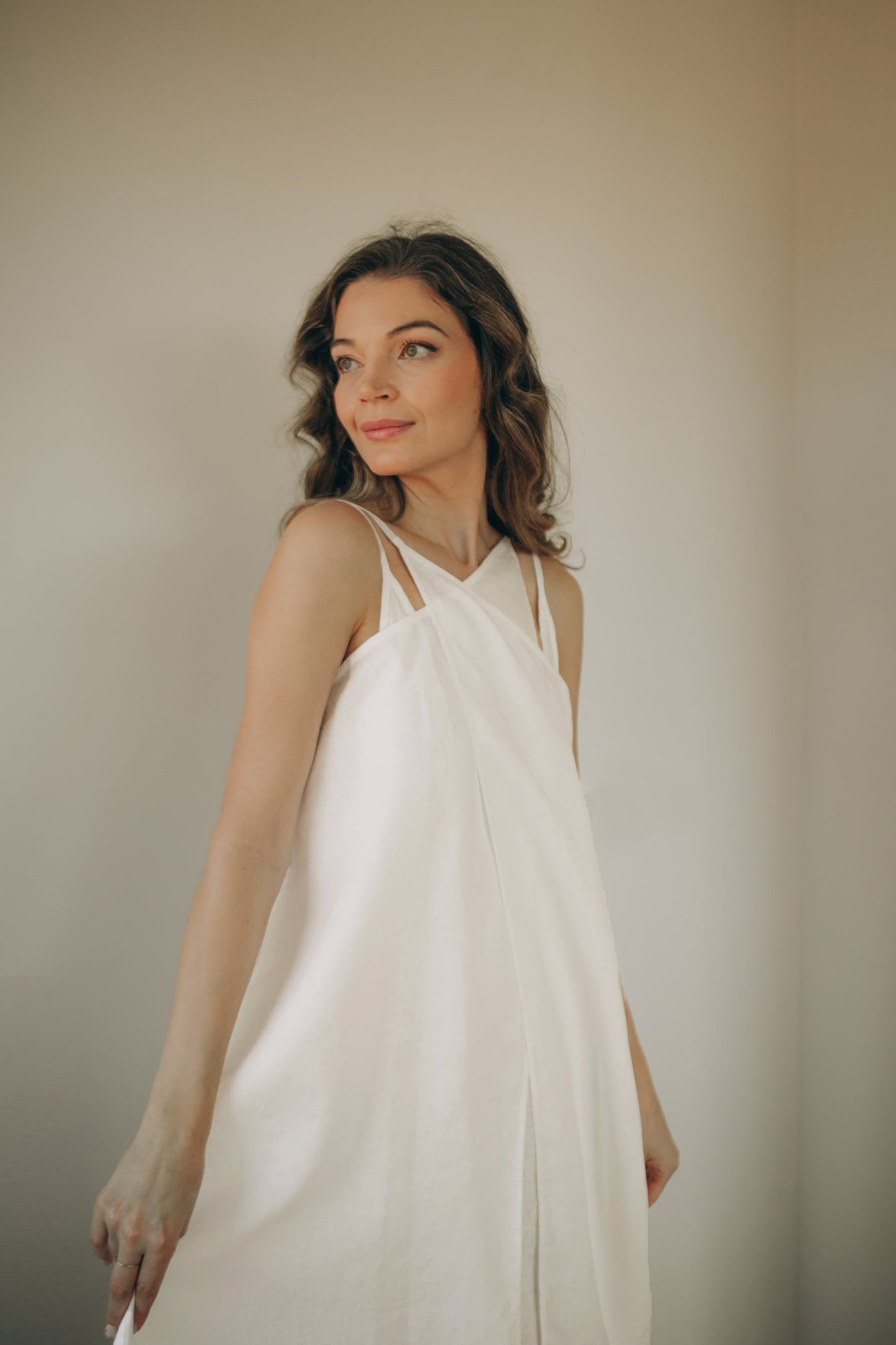 neutral linen dress Charlize Linen Dress