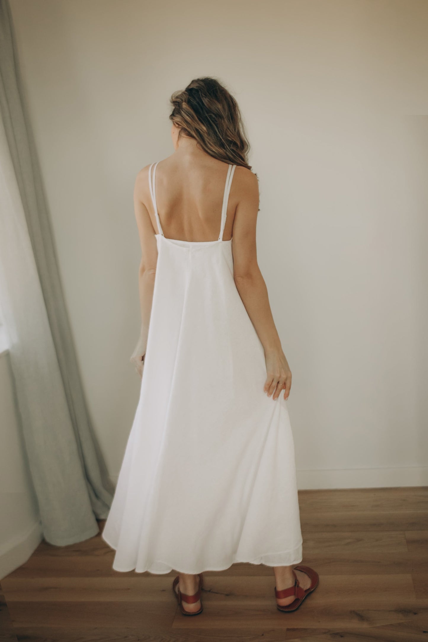 slip dress linen Summer Linen Dress with Slip, 2-in-1 Linen Maxi Dress with Slip, Open Back, Cross Front, Boho Flowy, M / White