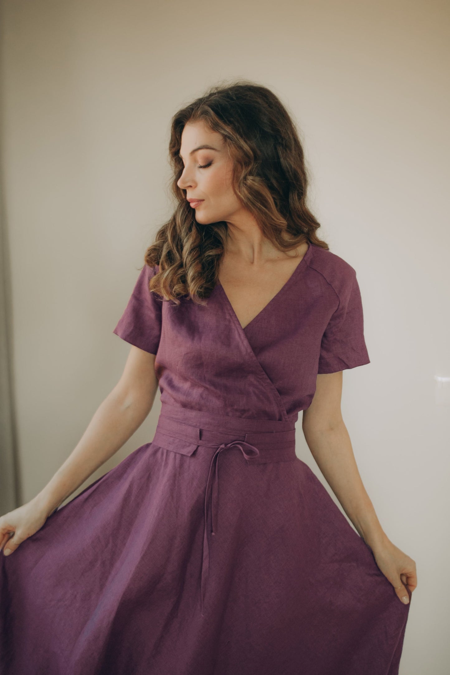 linen dress purple Amethyst Purple Linen Midi Dress