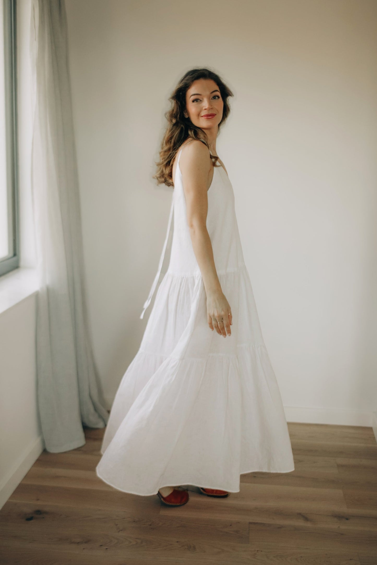 white linen dress midi Midi linen dress BOHOL in White
