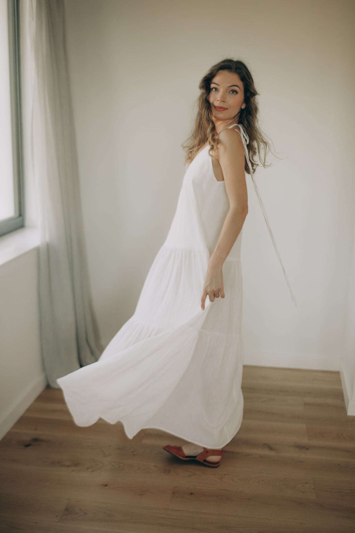 ankle length summer dress Ankle-Length Shift Dress in Lime Shell