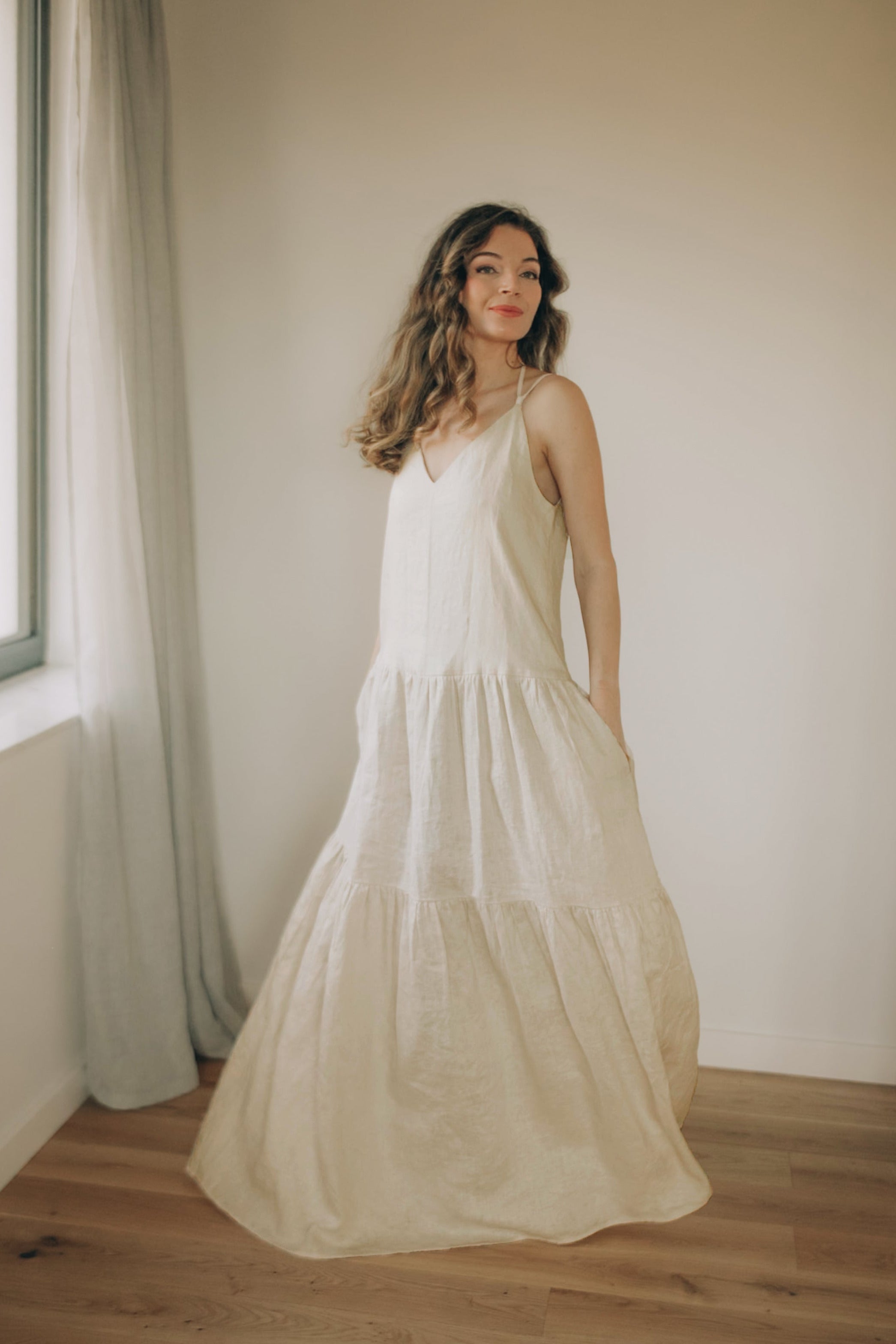 Tiered Linen Maxi Dress with Pockets - Elegant Summer Dress for Women ...