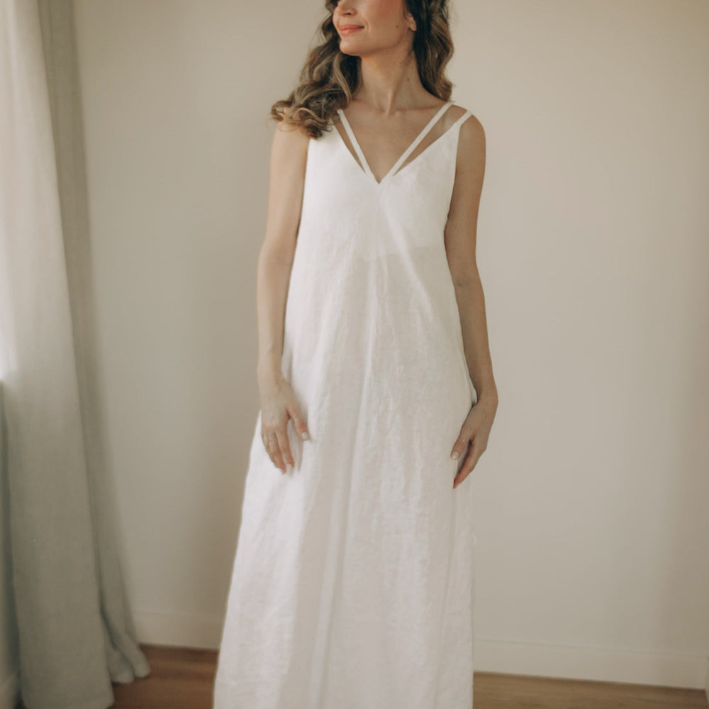 low cut linen dress Wrap sleeveless linen dress Rosie