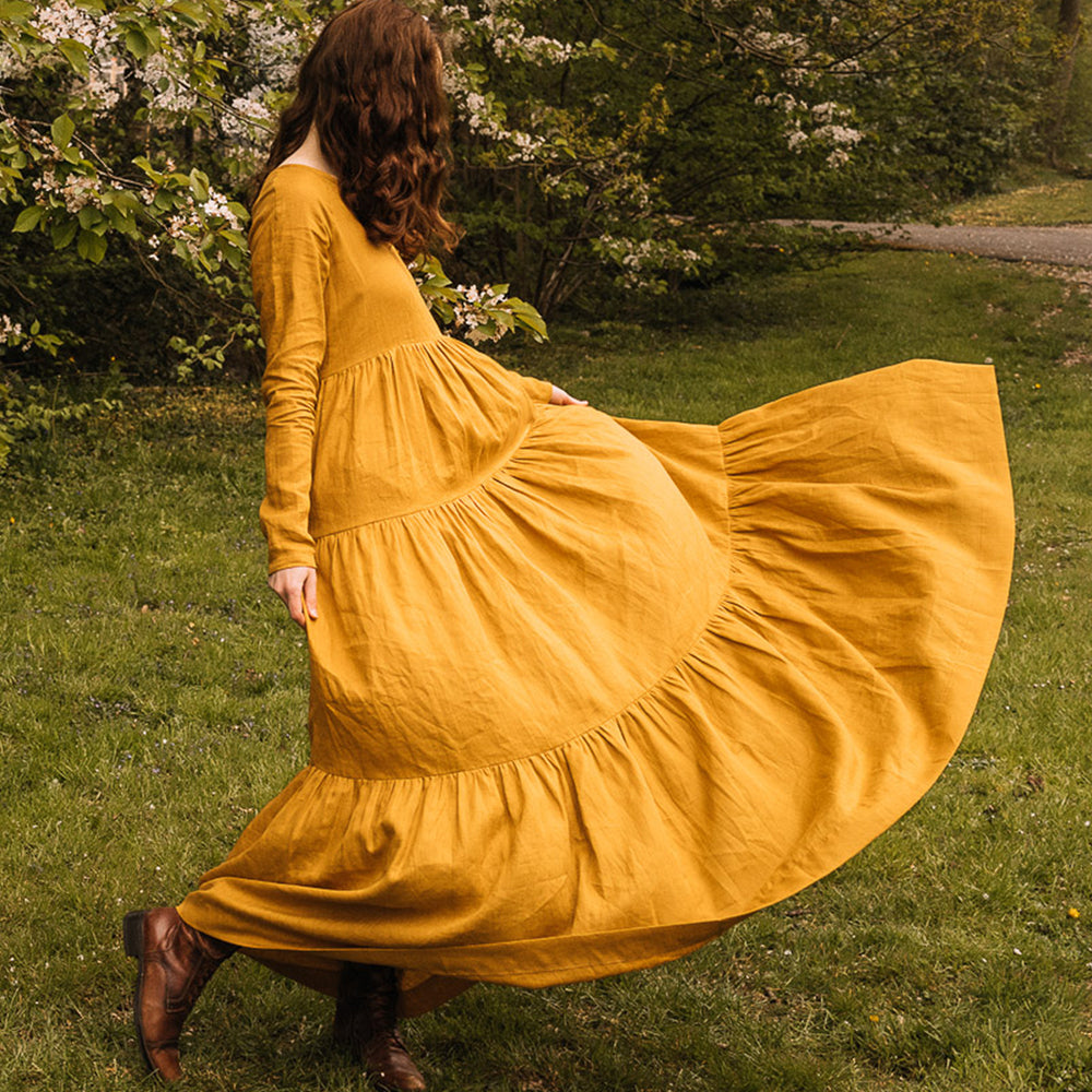 
                      
                        Bohemian Linen Dress in Mustard - VisibleArtShop
                      
                    