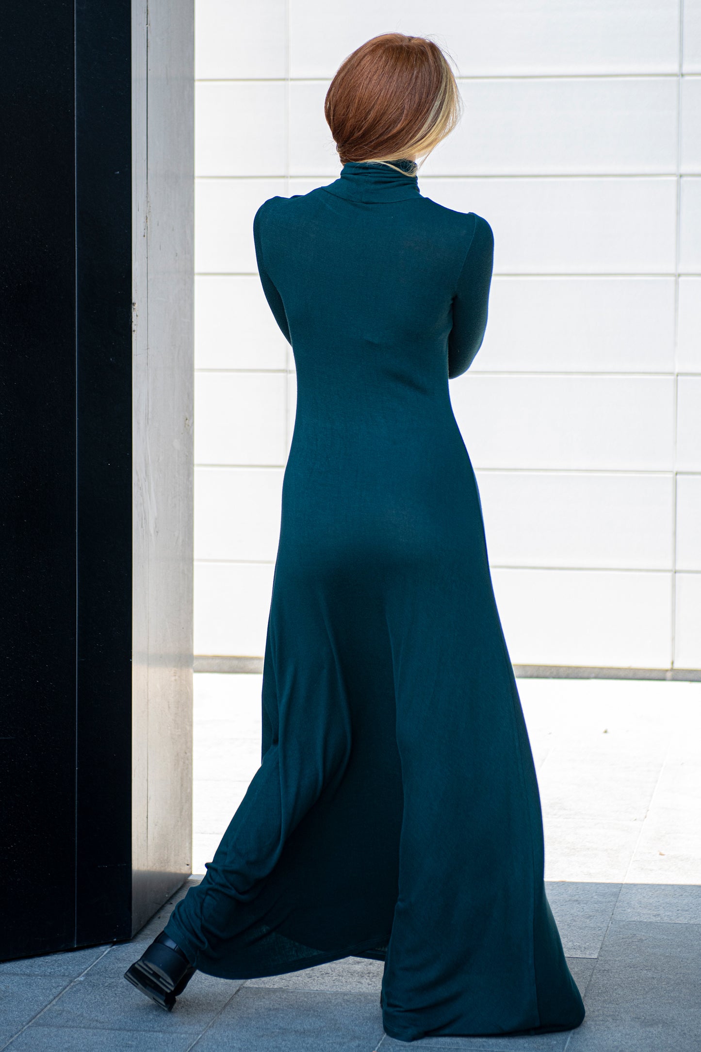 Cotton Maxi Turtleneck Dress, S / Burgundy Cotton Maxi Turtleneck Dress, S / Burgundy