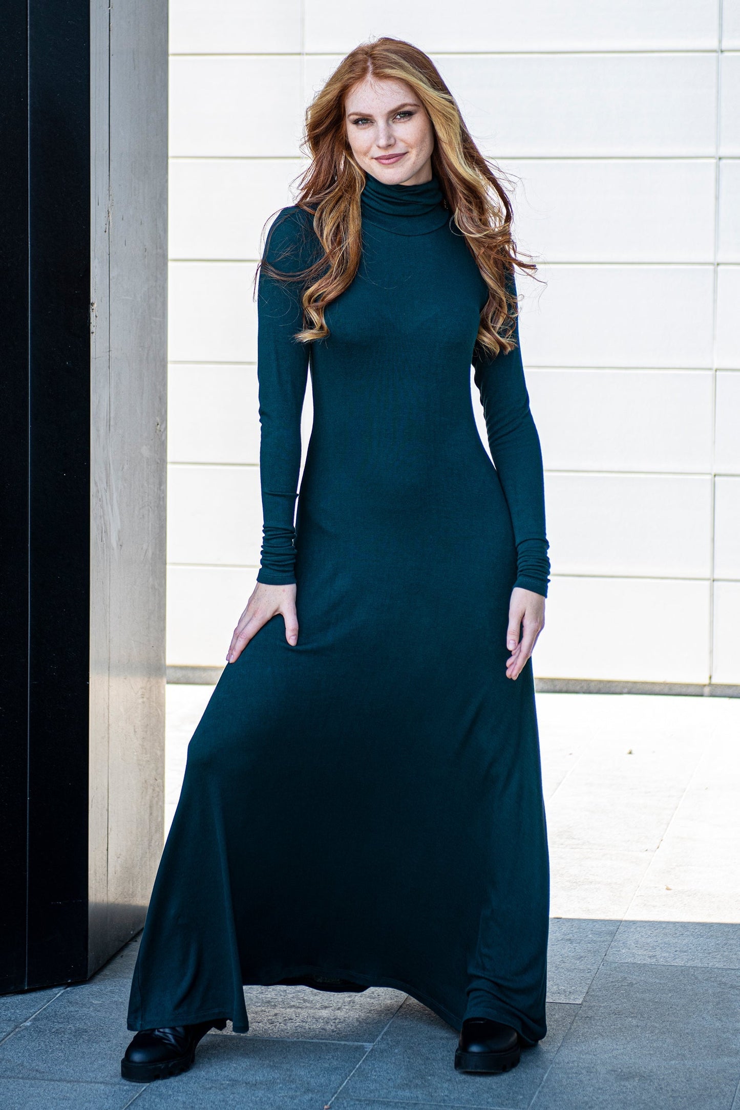 Cotton Maxi Turtleneck Dress, L / Black Cotton Maxi Turtleneck Dress, L / Black