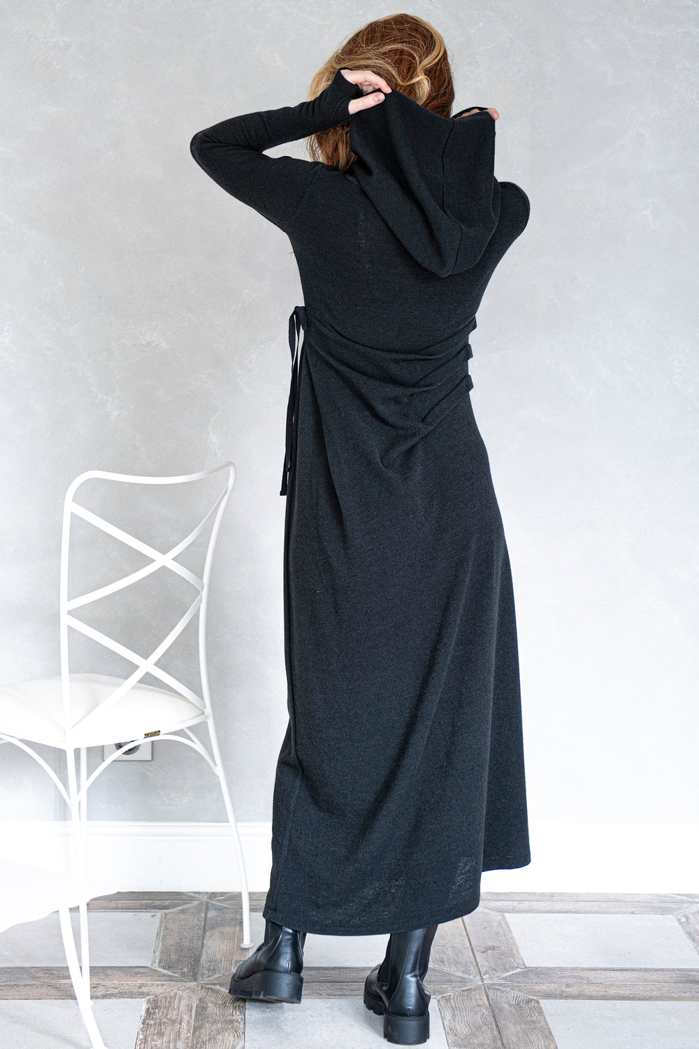 Hooded Knit Dress with Draping - VisibleArtShop