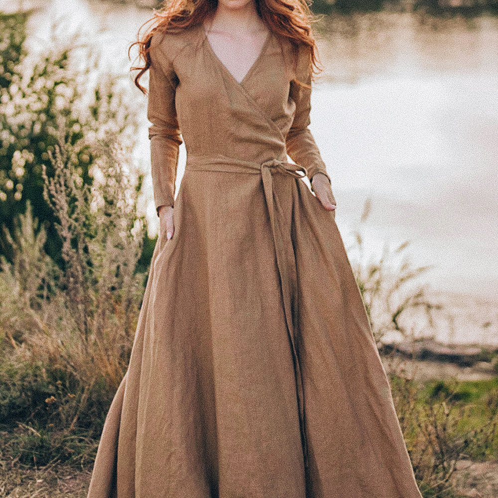 Long Sleeve Wrap Linen Dress - Heavy Linen Maxi Dress - Beige Linen Maxi Dress - Fall Linen Dress - Plus Size Linen Dress - Linen Dress for Women, 2XL Long Sleeve Wrap Linen Dress - Heavy Linen Maxi Dress - Beige Linen Maxi Dress - Fall Linen Dress - Plus Size Linen Dress - Linen Dress for Women, 2XL