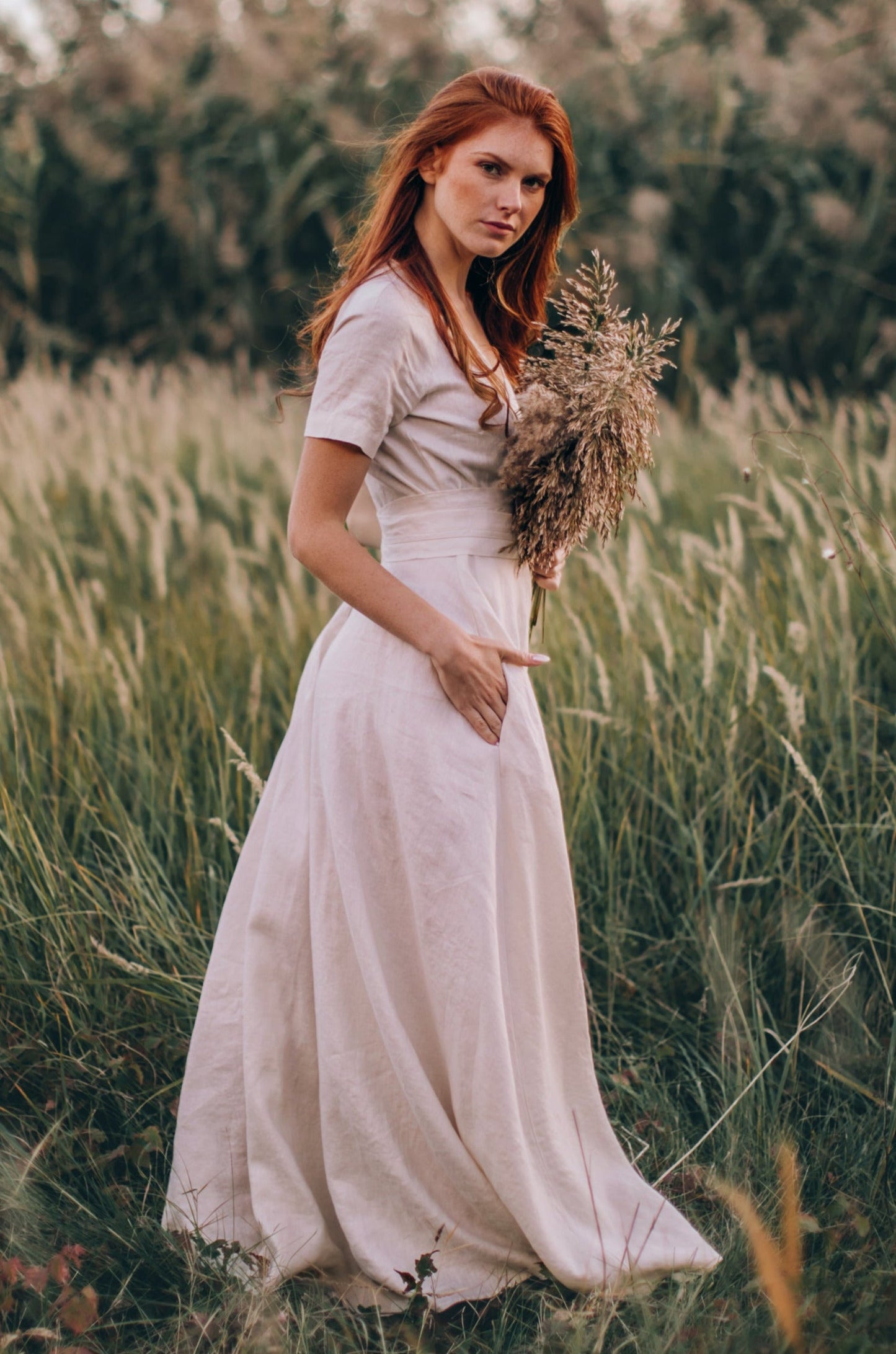 Girl In White Linen Sundress Field Of Flowers Wrap Linen Dress Summer Maxi Dress Romantic Linen Girl In White Linen Sundress Field Of Flowers Wrap Linen Dress Summer Maxi Dress Romantic Linen