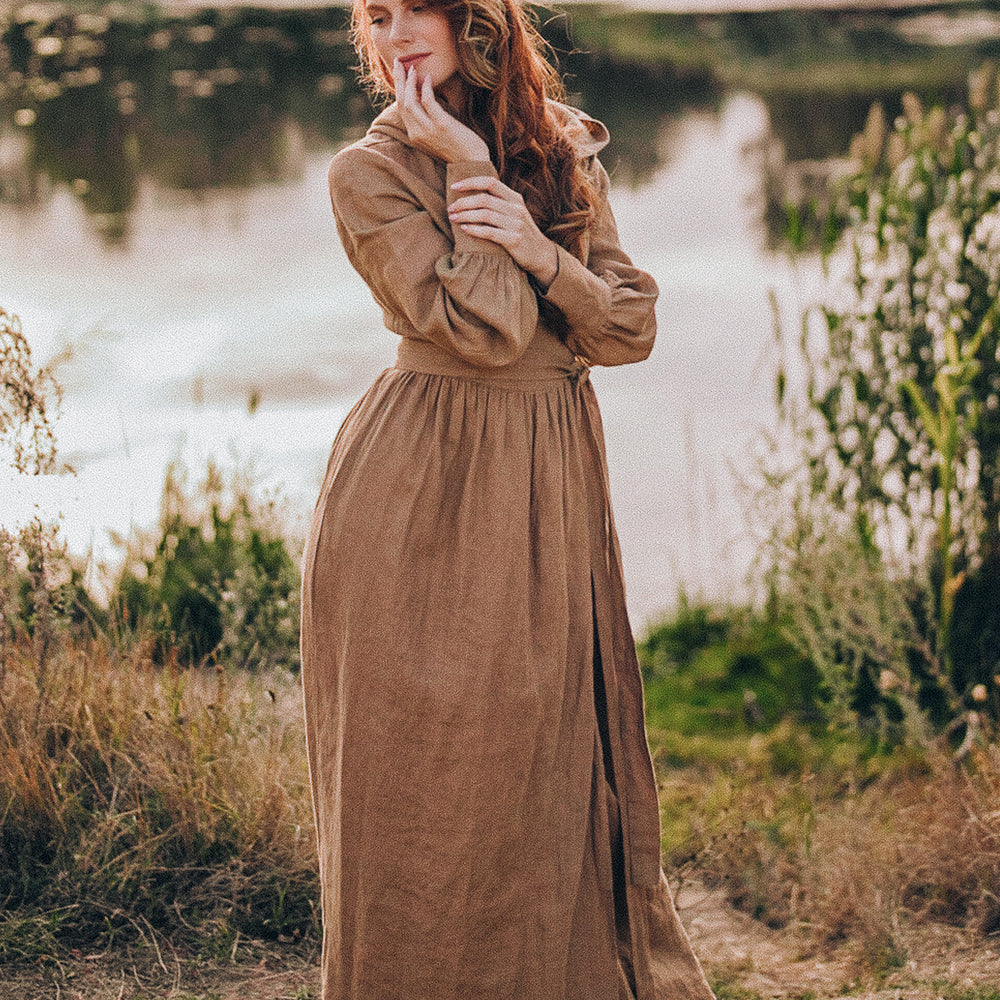 
                      
                        Maxi Linen Wrap Dress with a Hood - VisibleArtShop
                      
                    