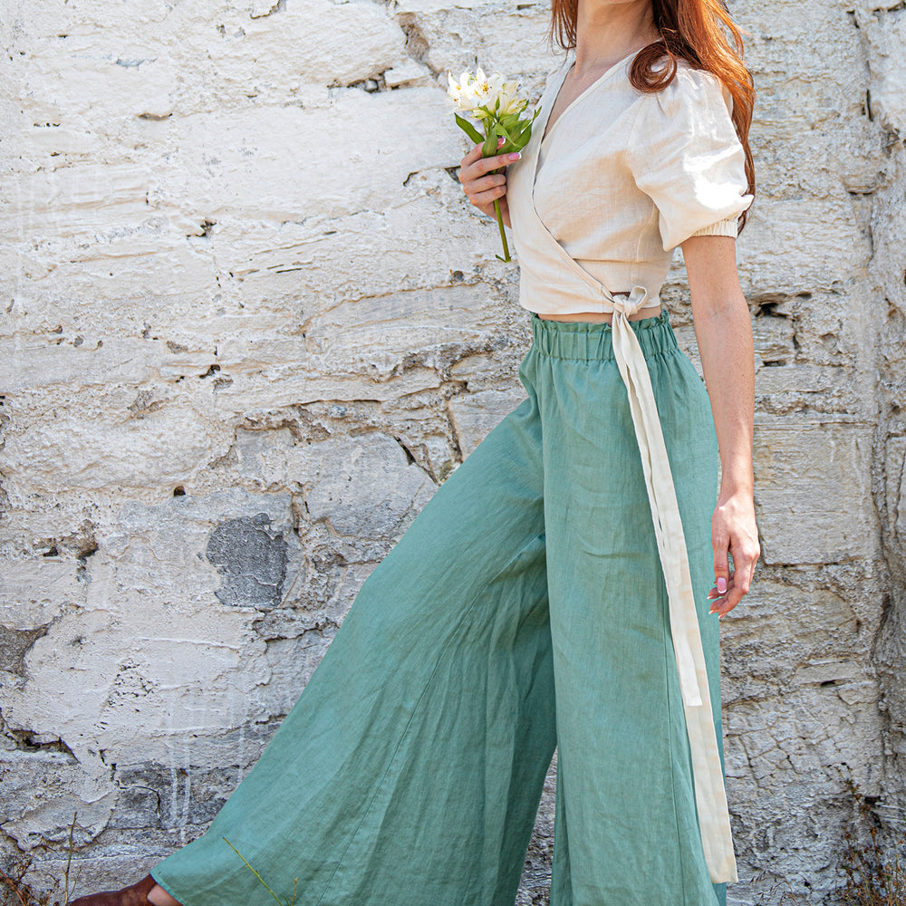 
                      
                        Linen Wide Leg Pants in Dusty Turquoise - VisibleArtShop
                      
                    