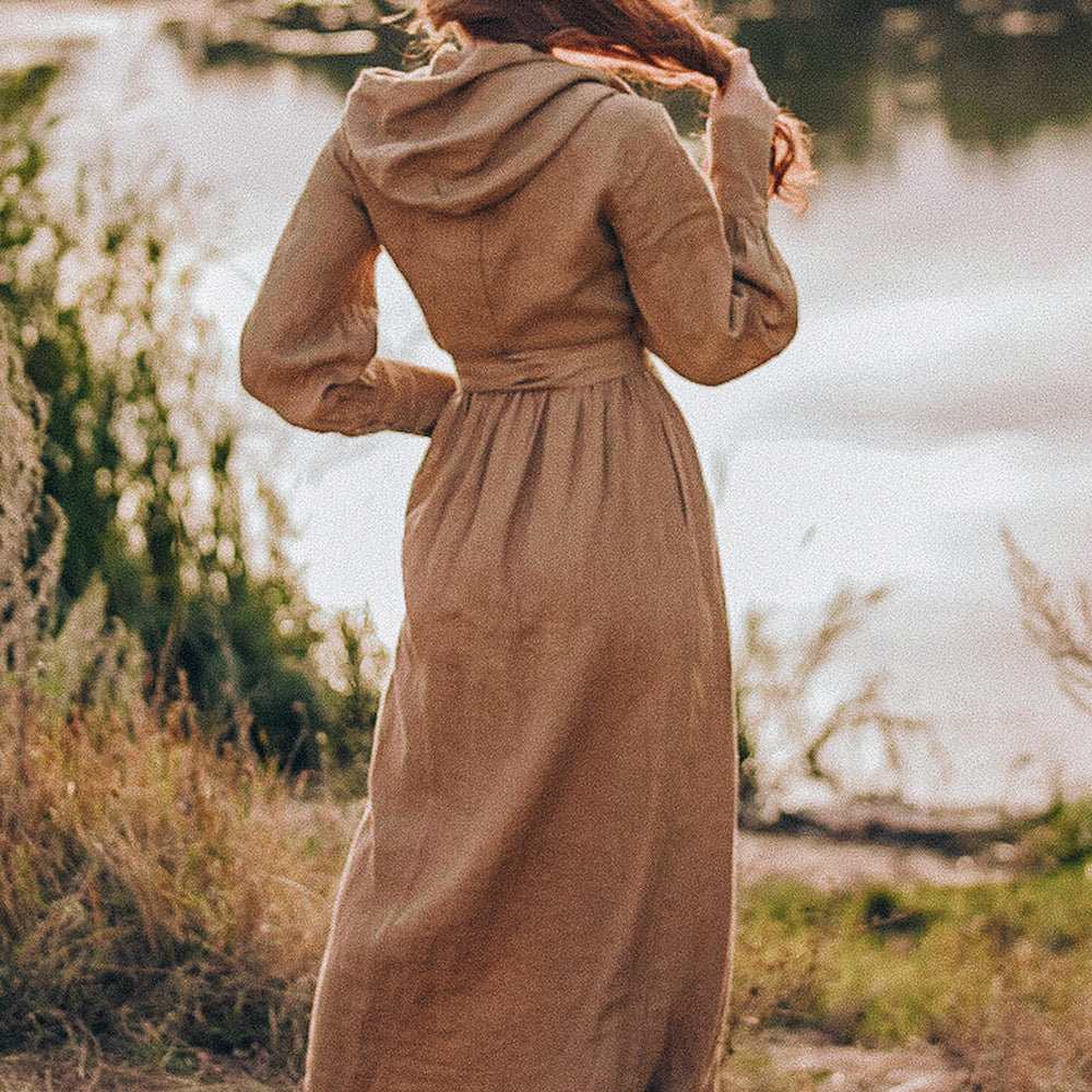 
                      
                        Maxi Linen Wrap Dress with a Hood - VisibleArtShop
                      
                    