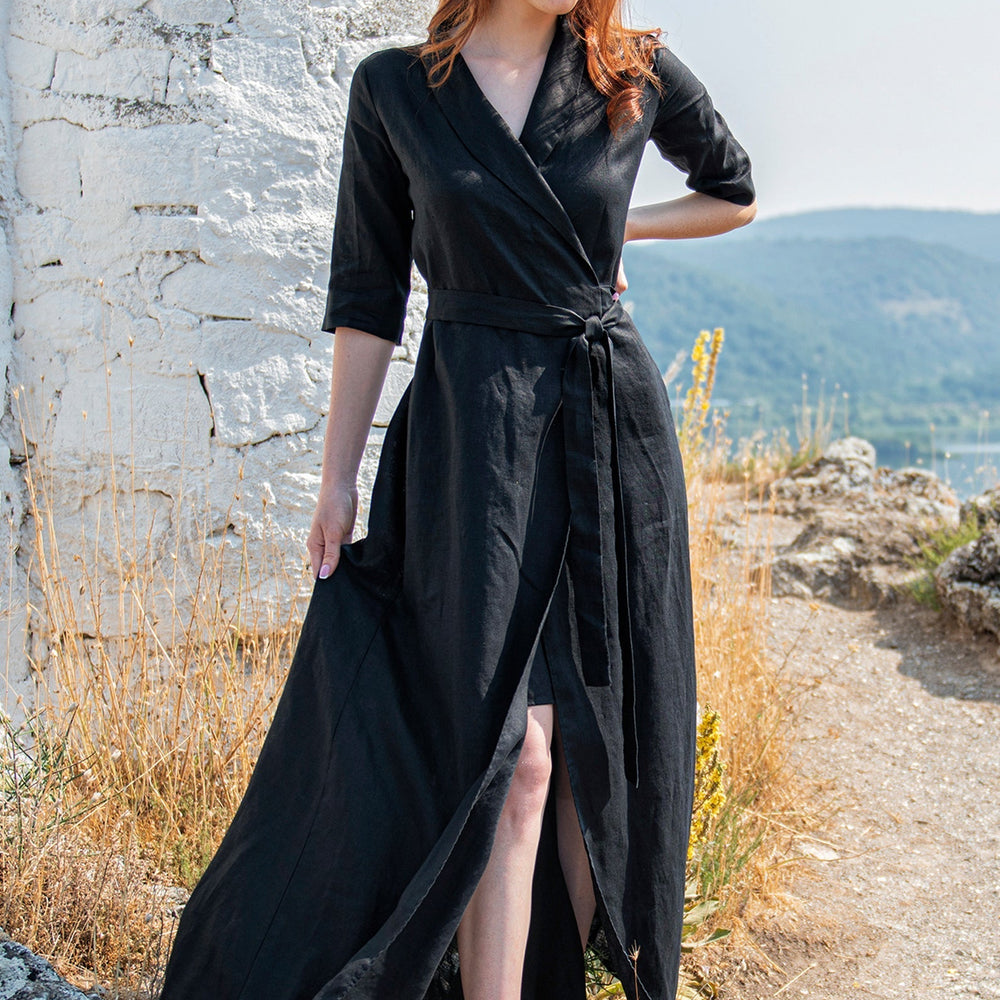 Linen Maxi Dress, Black Maxi Dress, Summer Dress, Wrap Dress, Long Linen Dress, Plus Size Dress, 100% Linen Clothing for Women, L / Night Blue Linen Maxi Dress, Black Maxi Dress, Summer Dress, Wrap Dress, Long Linen Dress, Plus Size Dress, 100% Linen Clothing for Women, L / Night Blue