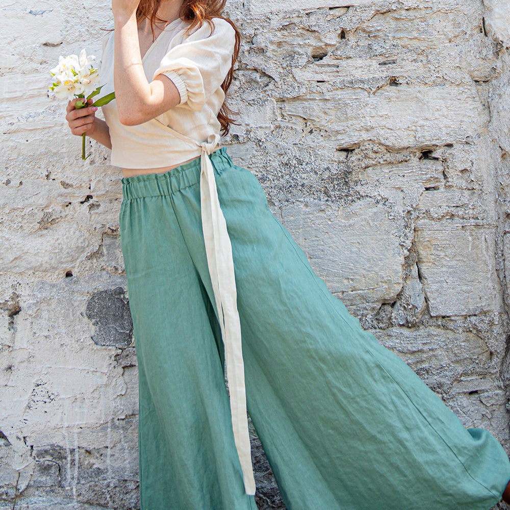 
                      
                        Linen Wide Leg Pants in Dusty Turquoise - VisibleArtShop
                      
                    