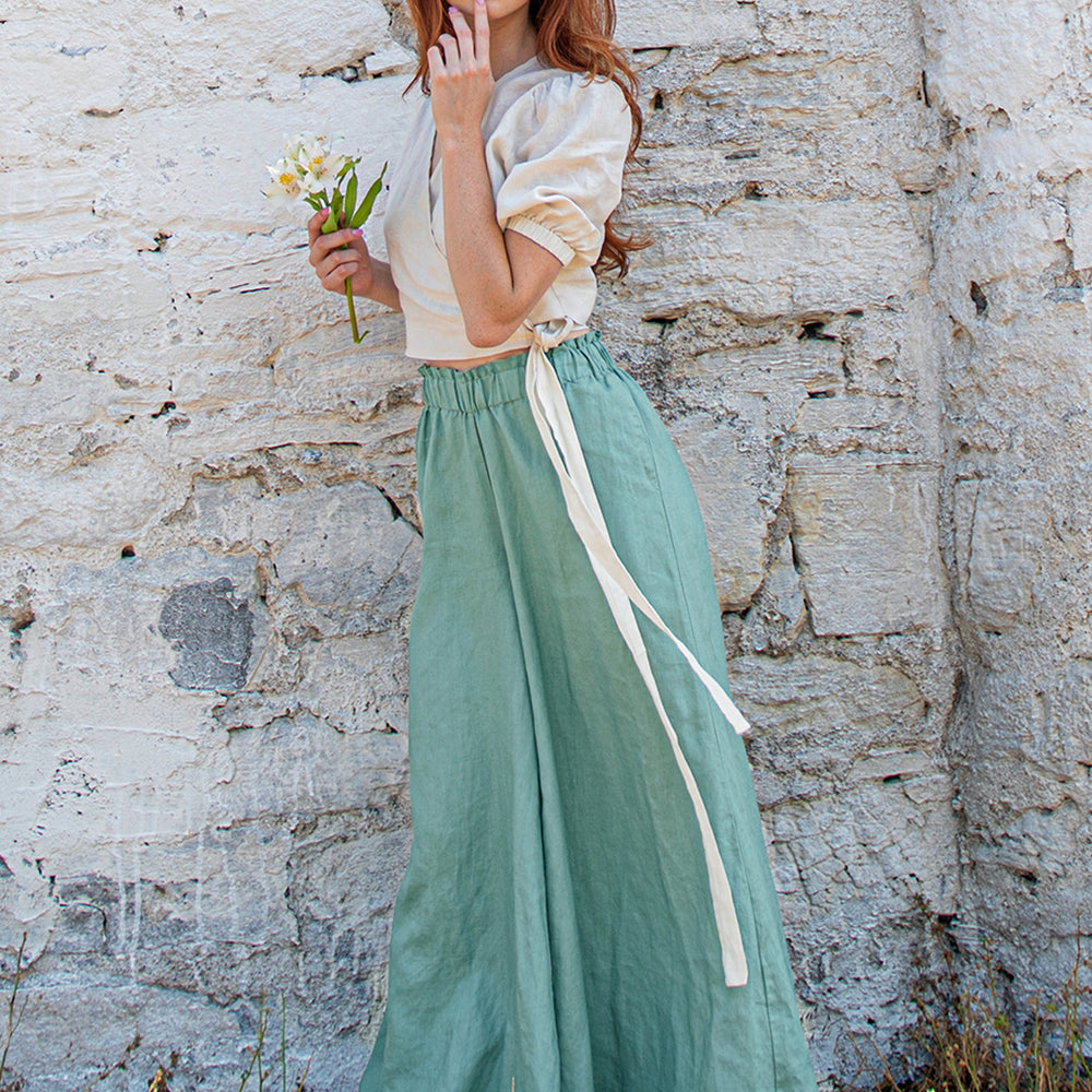 
                      
                        Linen Wide Leg Pants in Dusty Turquoise - VisibleArtShop
                      
                    