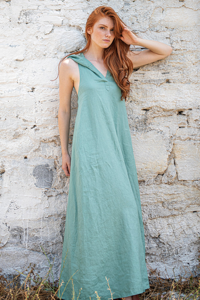 Long Linen Dress with a Hood - VisibleArtShop