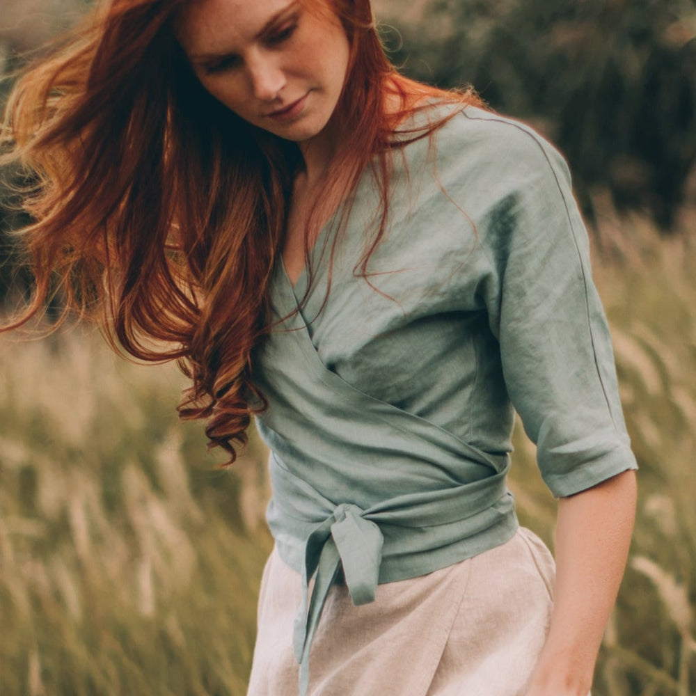 
                      
                        Minimalist Linen Wrap Top, VisibleArtShop
                      
                    