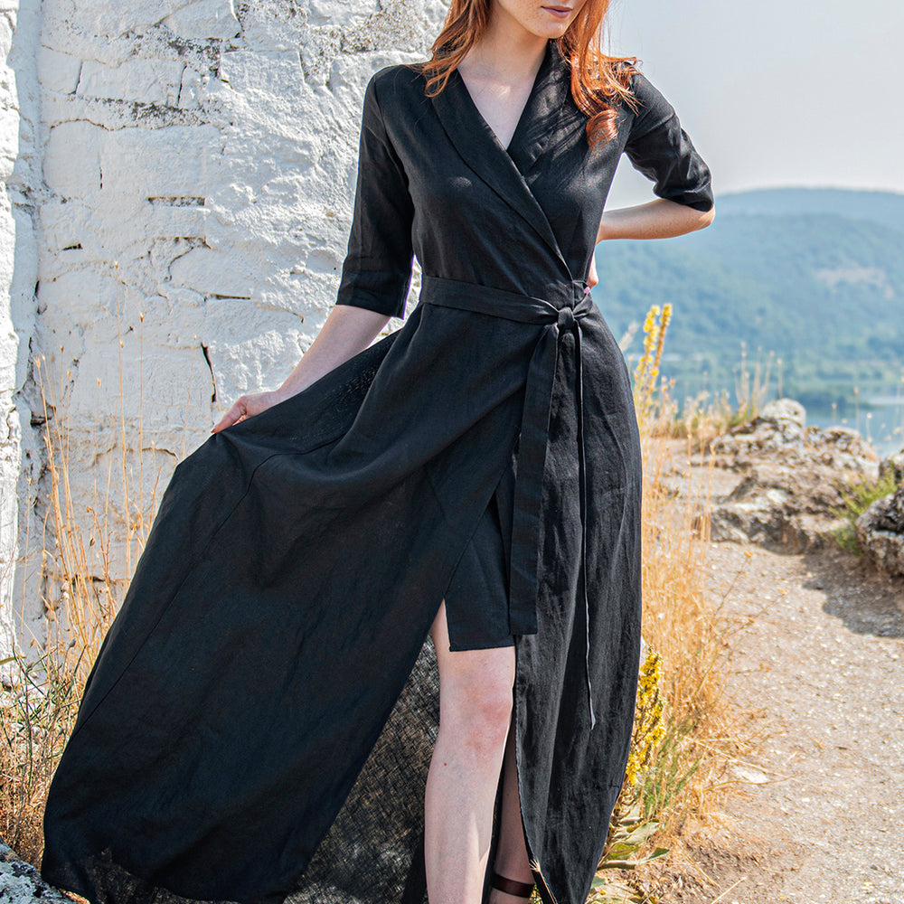Linen Maxi Dress - Elegant Tie Waist Design for Timeless Style VisibleArtShop Linen Maxi Dress - Elegant Tie Waist Design for Timeless Style VisibleArtShop