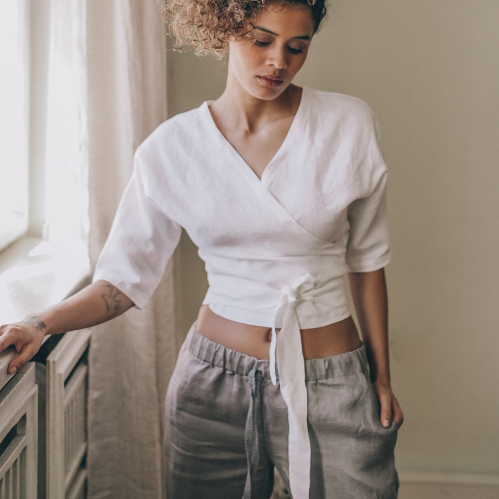 
                      
                        Minimalist Linen Wrap Top, VisibleArtShop
                      
                    