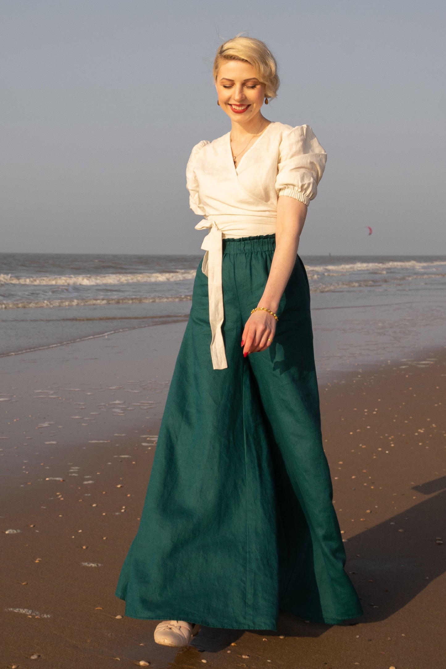 Linen Wide Leg Pants in Deep Green - VisibleArtShop