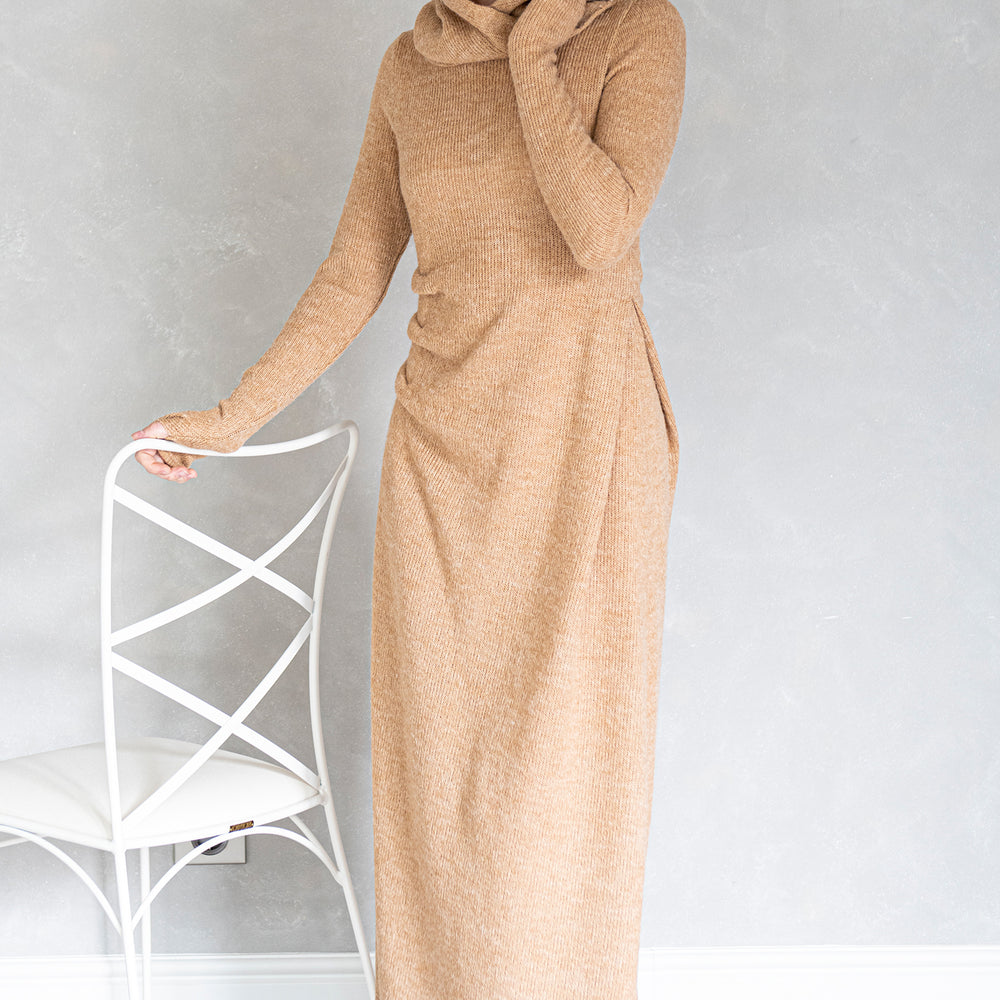 Hooded Knit Dress with Accent - VisibleArtShop