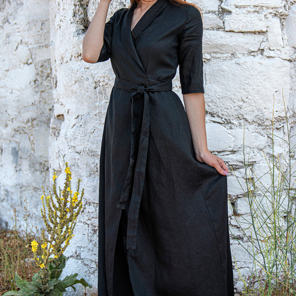 Linen Maxi Dress with Tie Waist, VisibleArtShop